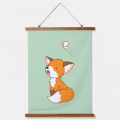 Niedlich Sleepy Little Fox Green Wandteppich Mit Holzrahmen (Vorderseite)