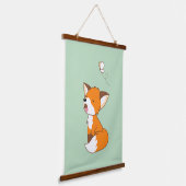 Niedlich Sleepy Little Fox Green Wandteppich Mit Holzrahmen (Gewinkelt)