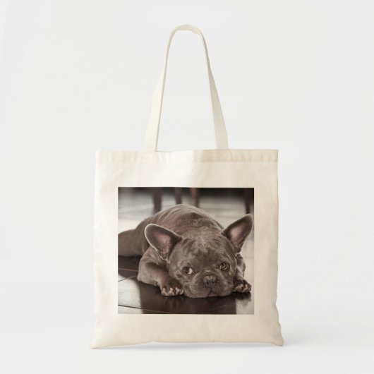 Niedlich Sleepy Sad Eyes French Bulldog Foto Tragetasche (Vorne)