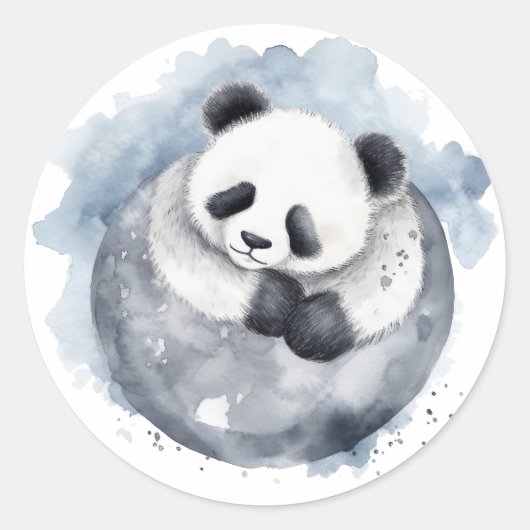 Niedlich Sleepy Watercolor Panda Runder Aufkleber (Vorderseite)