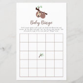 Niedlich Sloth Baby Shower Game Bingo Brown Kawaii (Vorderseite)