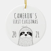 Niedlich Sloth Babys Erste Weihnachtsfeiern Schwar Keramik Ornament (Vorne)