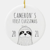 Niedlich Sloth Babys Erste Weihnachtsfeiern Schwar Keramik Ornament (Hinten)