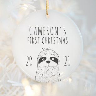 Niedlich Sloth Babys Erste Weihnachtsfeiern Schwar Keramik Ornament