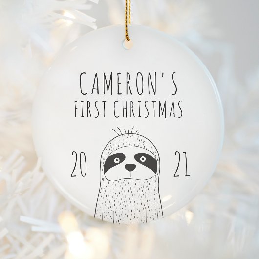Niedlich Sloth Babys Erste Weihnachtsfeiern Schwar Keramik Ornament