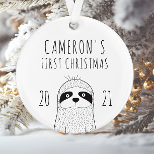 Niedlich Sloth Babys Erste Weihnachtsfeiern Schwar Ornament