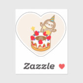Niedlich Sloth Birthday Cake Vinyl Sticker (Blatt)