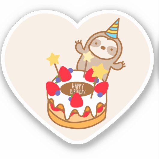 Niedlich Sloth Birthday Cake Vinyl Sticker (Vorderseite)