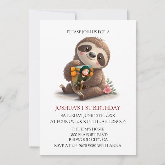 Niedlich Sloth Birthday Einladung (Vorderseite)