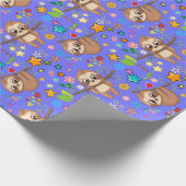 Niedlich Sloth Blue Pattern Baby Dusche Geburtstag Geschenkpapier (Ecke)
