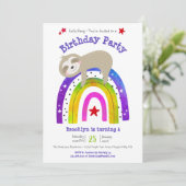 Niedlich Sloth Boho Rainbow Simple Modern Birthday Einladung (Stehend Vorderseite)