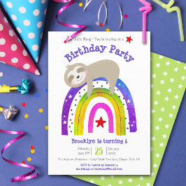 Niedlich Sloth Boho Rainbow Simple Modern Birthday Einladung