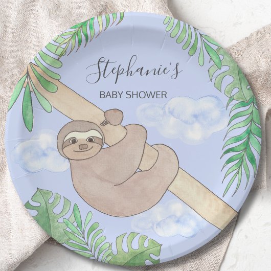 Niedlich Sloth Boy Baby Dusche Pappteller