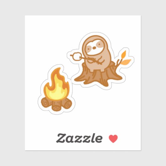 Niedlich Sloth Campfire S'mores Vinyl Sticker (Blatt)