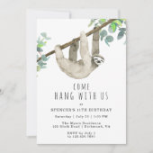 Niedlich Sloth | Come Hang | Funny Kindergeburtsta Einladung (Vorderseite)