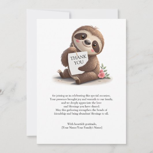 Niedlich Sloth Dankeskarte (Vorderseite)