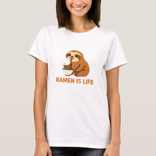 Niedlich Sloth Eating Ramen � Funny Noodle Lover D T-Shirt (Vorderseite)