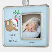 Niedlich Sloth Erstes Foto Rahmen-Ornament Silber (Links)