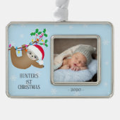 Niedlich Sloth Erstes Foto Rahmen-Ornament Silber (Vorderseite)