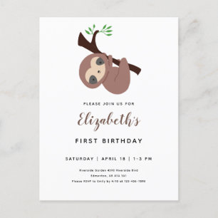 Niedlich Sloth First Birthday Adorable Animal Kawa Postkarte