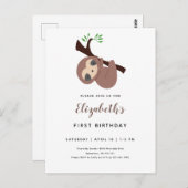 Niedlich Sloth First Birthday Adorable Animal Kawa Postkarte (Vorne/Hinten)
