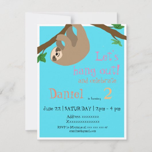 Niedlich Sloth, Geburtstagsfeier Einladung (Vorderseite)