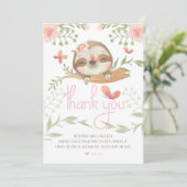 Niedlich Sloth Girl Birthday Dankeskarte (Stehend Vorderseite)