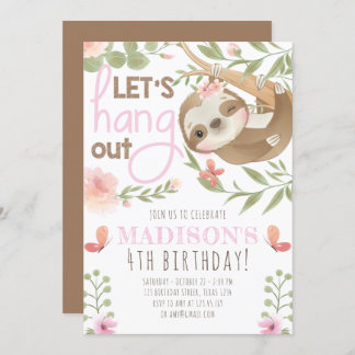 Niedlich Sloth Girl Birthday Einladung