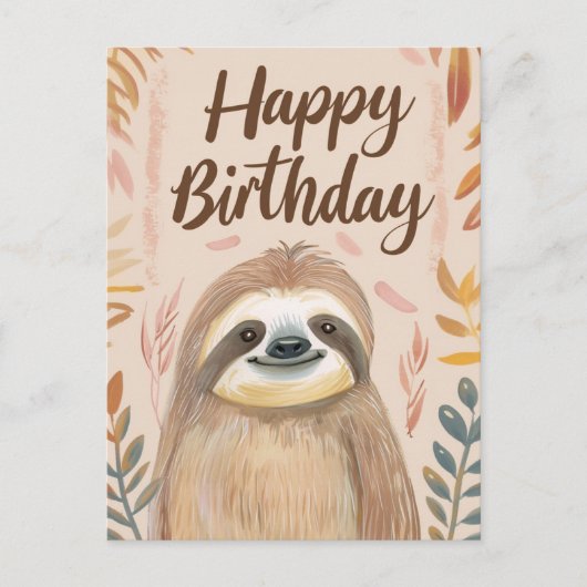 Niedlich Sloth Happy Birthday Postkarte (Vorderseite)