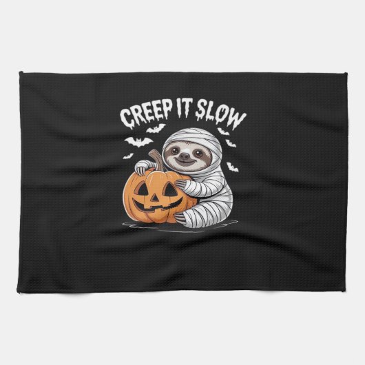 Niedlich Sloth Lovers Funny Halloween Pumpkin Esse Geschirrtuch (Horizontal)