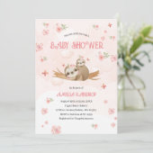 Niedlich Sloth Pink Blume Babydusche Aquarell Inn Einladung (Stehend Vorderseite)