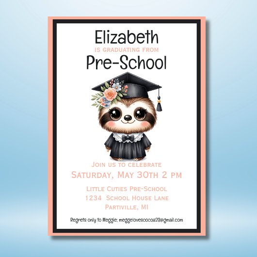 Niedlich Sloth Preschool Kids Graduation Party Einladung