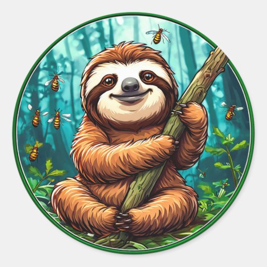 Niedlich Sloth Runder Aufkleber (Vorderseite)