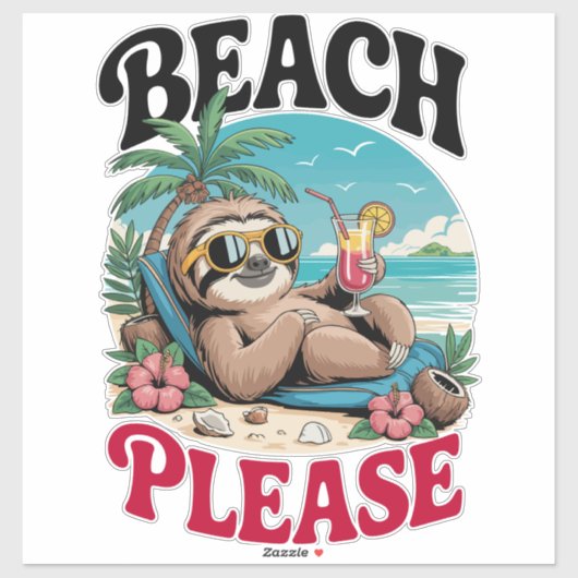 Niedlich Sloth Summertime Aufkleber (Blatt)