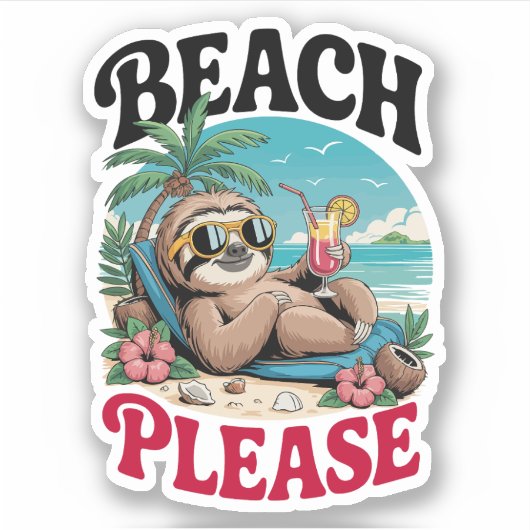 Niedlich Sloth Summertime Aufkleber (Vorderseite)