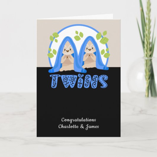 Niedlich Sloth Two Boys New Twin Babys Karte (Vorderseite)