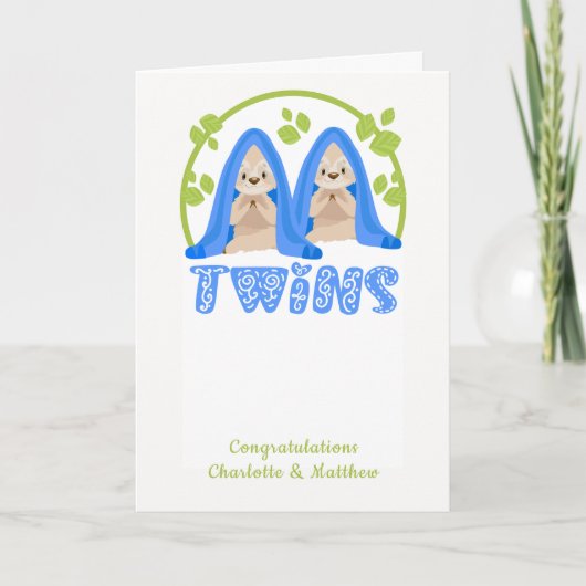 Niedlich Sloth Two Boys New Twin Babys Karte (Vorderseite)
