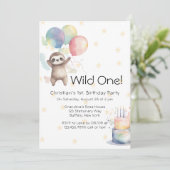 Niedlich Sloth Watercolor Balloons Wild One Birthd Einladung (Stehend Vorderseite)