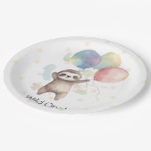 Niedlich Sloth Watercolor Balloons Wild One Birthd Pappteller (Schrägansicht)