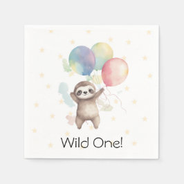 Niedlich Sloth Watercolor Balloons Wild One Birthd Serviette