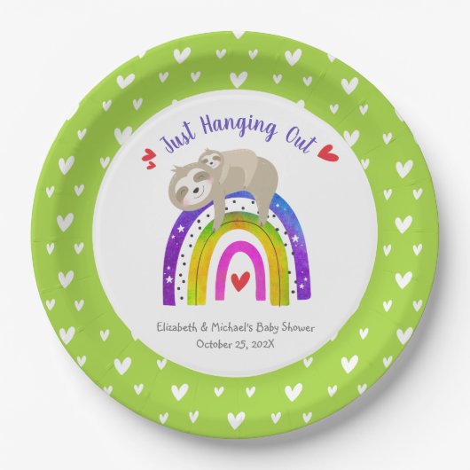 Niedlich Sloths Baby Dusche Sweet Boho Rainbow Mod Pappteller (Vorderseite)