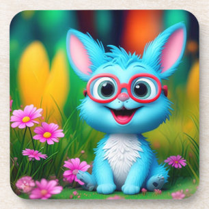 Niedlich Smiling Blue Bunny Wearing Brillen-567345 Getränkeuntersetzer