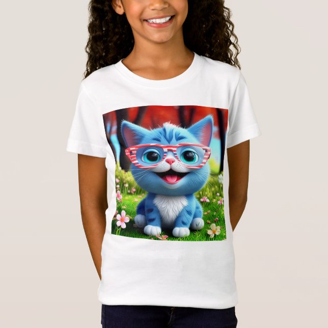 Niedlich Smiling Blue Kitten-55665 T-Shirt (Vorderseite)