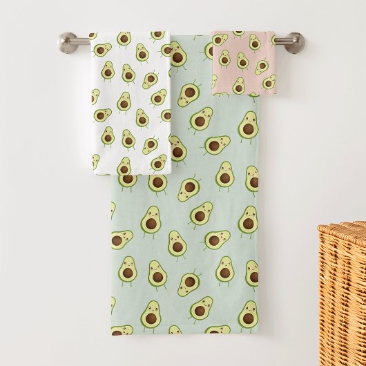 Niedlich Smiling Kawaii Avocado Pattern Badhandtuch Set