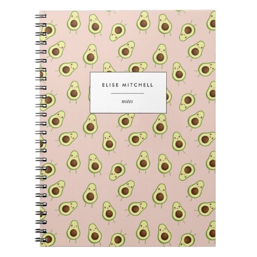 Niedlich Smiling Kawaii Avocado Pattern Notizblock (Vorderseite)