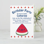 Niedlich Smiling Kawaii Watermelon Geburtstag Einladung (Stehend Vorderseite)