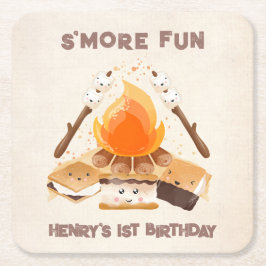 Niedlich S'more Campfire 1. Geburtstag Paper Unter Rechteckiger Pappuntersetzer