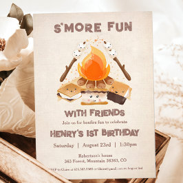 Niedlich S'more Fun Campfire 1. Geburtstag Einladung