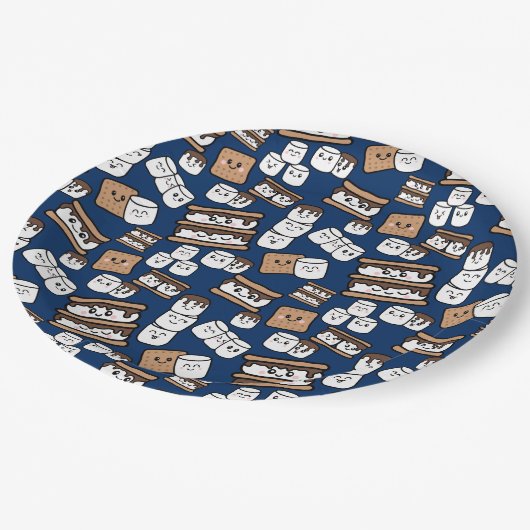 Niedlich Smores Marshmallow Illustration Pappteller (Schrägansicht)