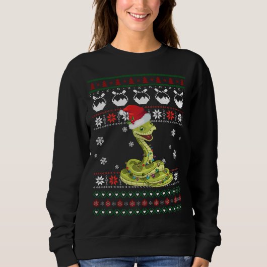 Niedlich Snake Ugly Sweater Christmas Light Pajama Sweatshirt (Vorderseite)